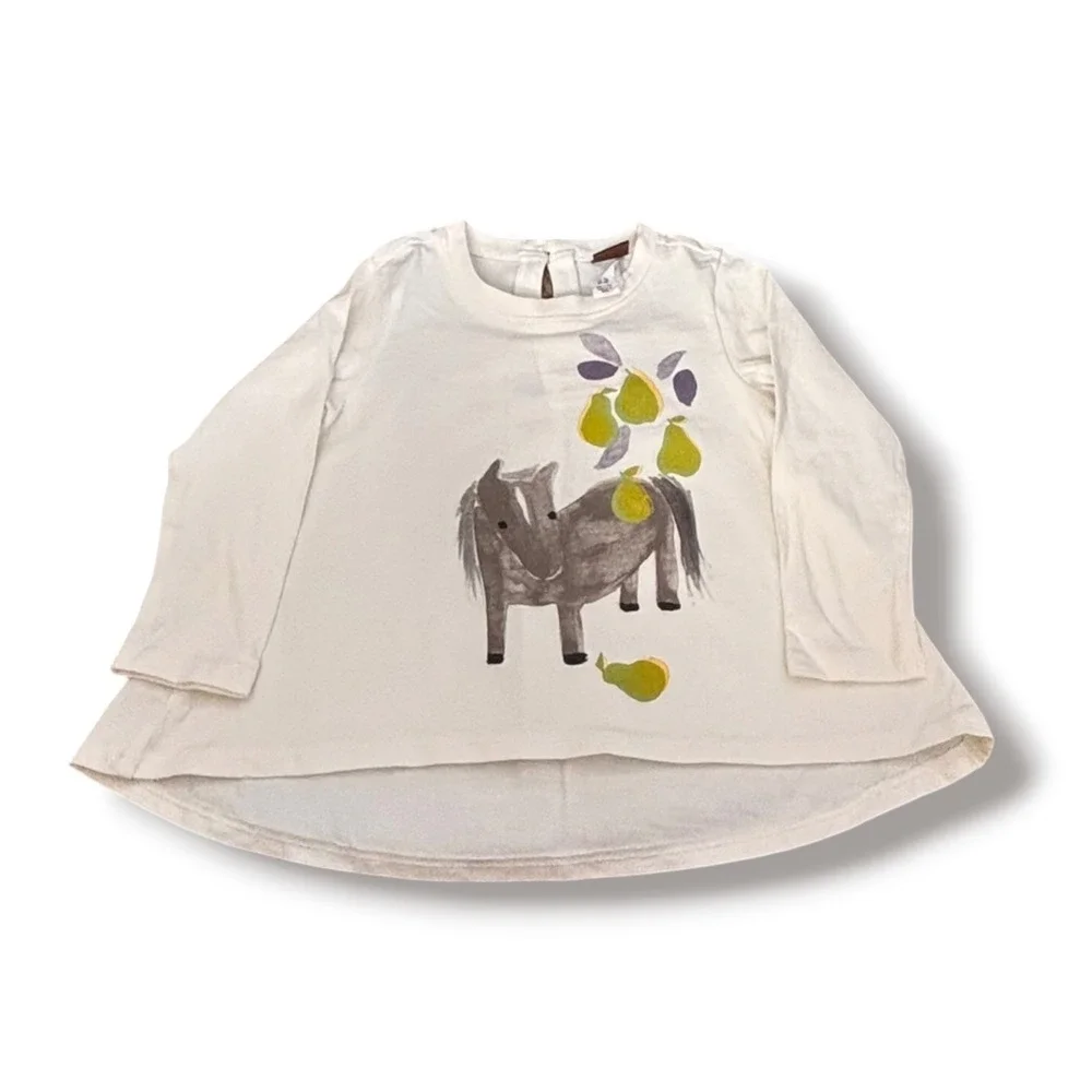 Tea Collection Baby Girls White Horse Pear Long Sleeve Graphic Tee 12-18 Months